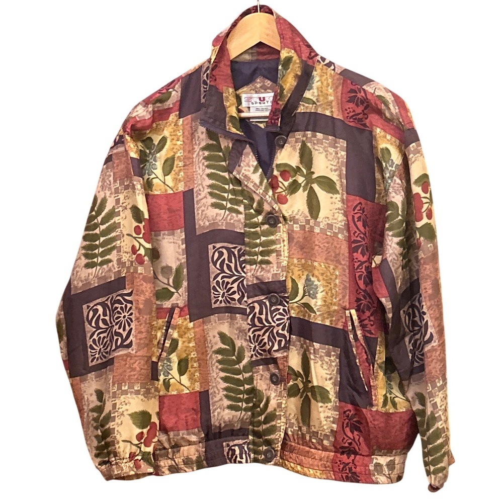 STUNT SPORTS Silk Blend Jacket Women's Size S Abstract Patchwork Print